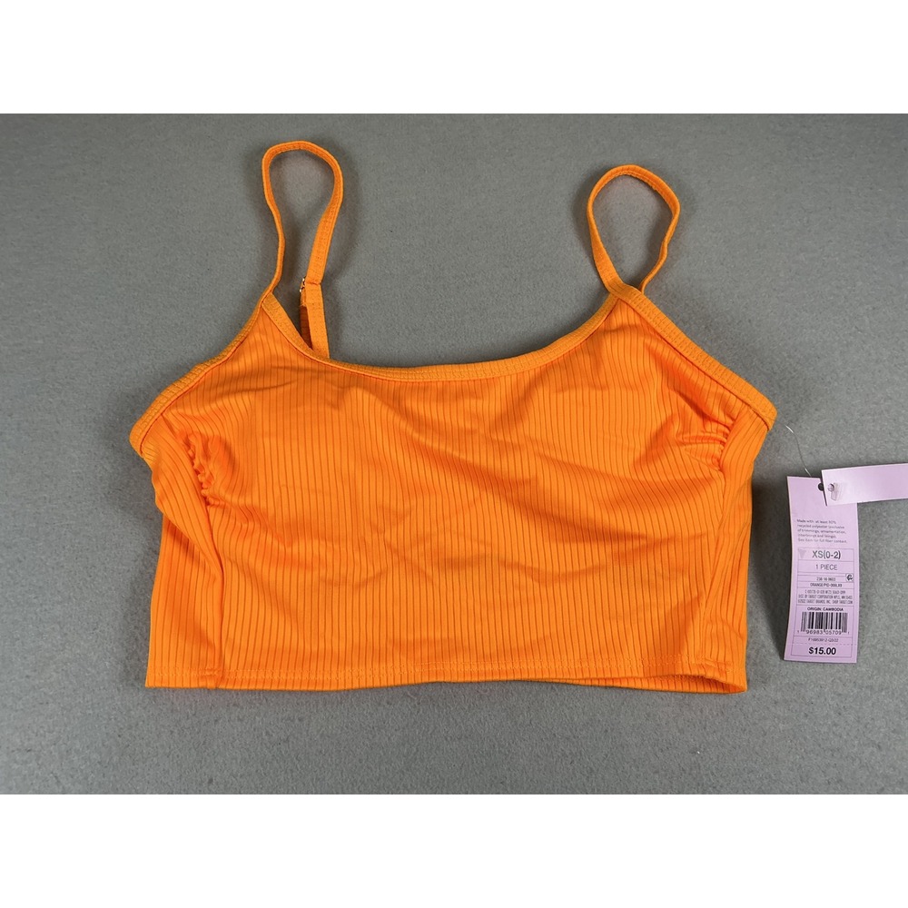 Wild Fable Neon Tangerine Orange‎ Ribbed Bikini Swim Top Womens XS NWT
